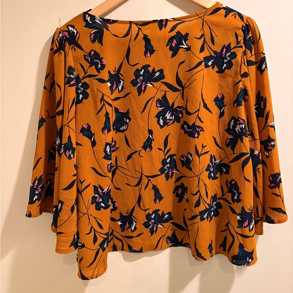 Elegant Floral Women's Blouse - Mustard